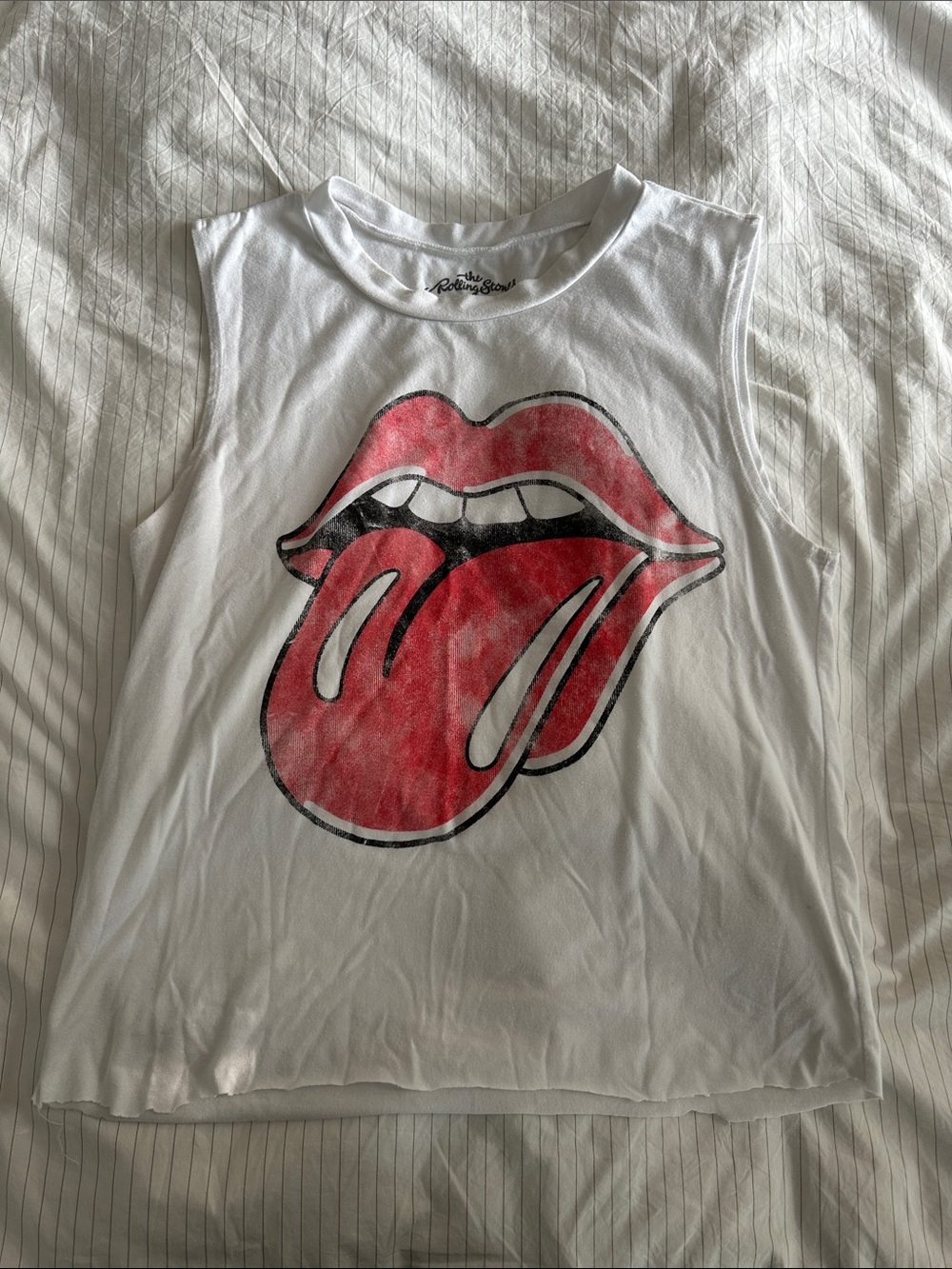 the Rolling Stones White Tank Top with Red Tongue Logo